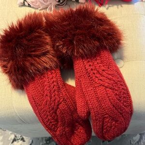 NWOT- Brand New!!!  Lands End Fleece Lined Mittens with Fur Cuffs